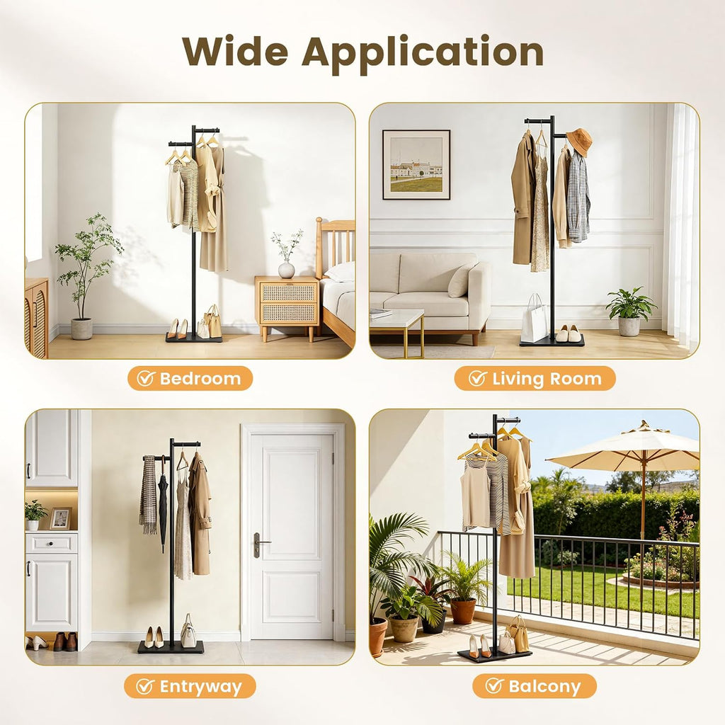 Metal Freestanding Coat Rack, 68.9"H Z-Shaped Coat Tree with Natural Rock Base, Modern Clothes Hanger Stand for Coats, Hats, Bags & Scarves, Ideal for Entryway, Bedroom, Office & Living Room