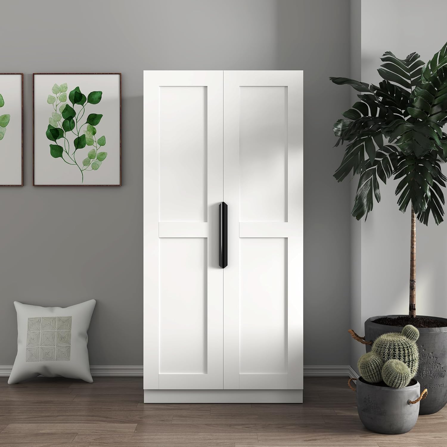 ZeHuoGe 62.99in Kitchen Pantry Cabinet, Freestanding Buffet Cupboards Sideboard with Doors & Shelves, Pantry Storage Cabinet for Kitchen, Living Room and Dinning Room (White)