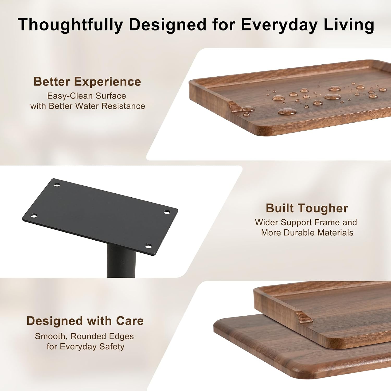 Modern Tv Tray Table, Adjustable Height Small C Shape Side Table for Sofa, Living Room, Laptop, Bedside - Black Walnut Look