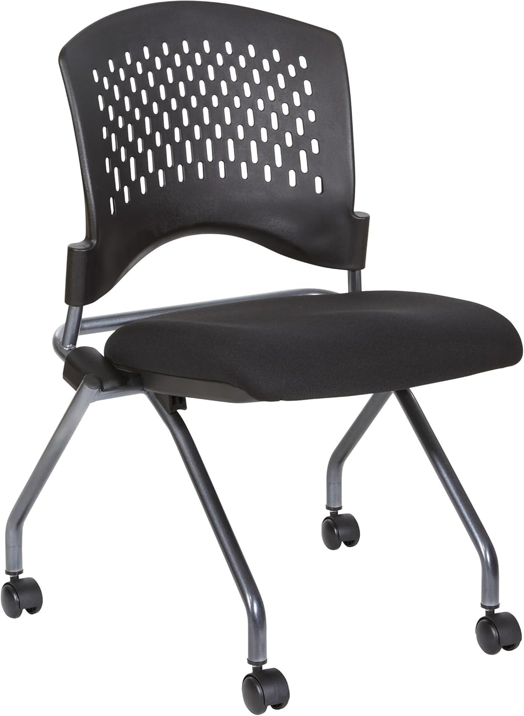 Office Star Deluxe Ventilated Plastic Wrap Around Back Folding Nesting Chair 2 Pack, Coal FreeFlex Fabric