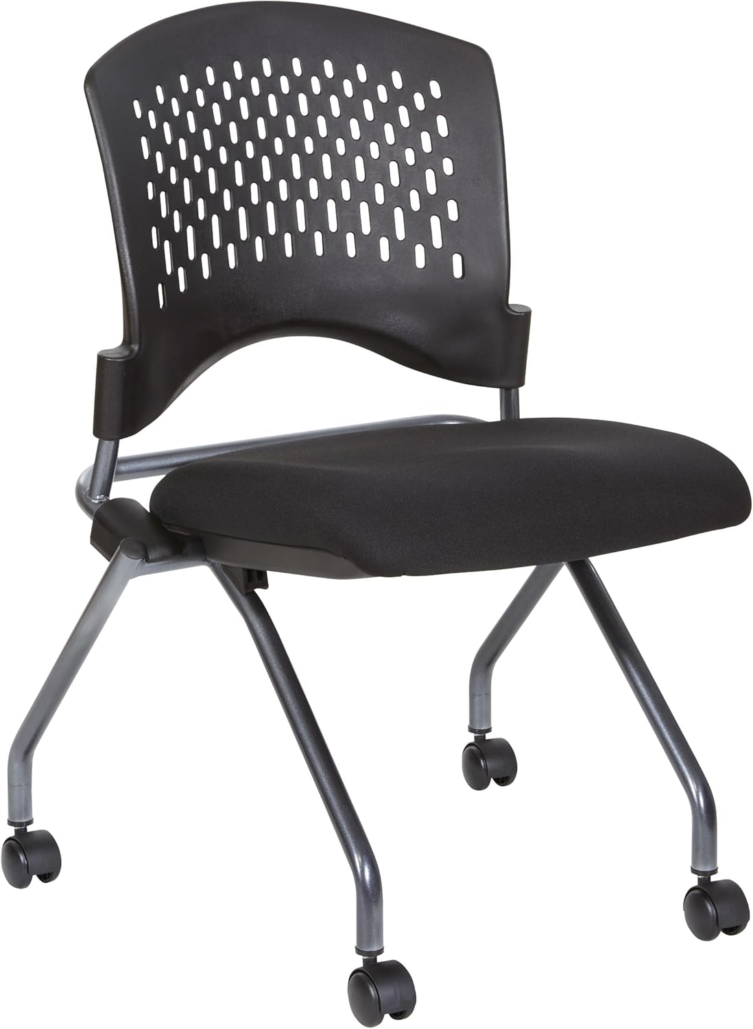 Office Star Deluxe Ventilated Plastic Wrap Around Back Folding Nesting Chair 2 Pack, Coal FreeFlex Fabric