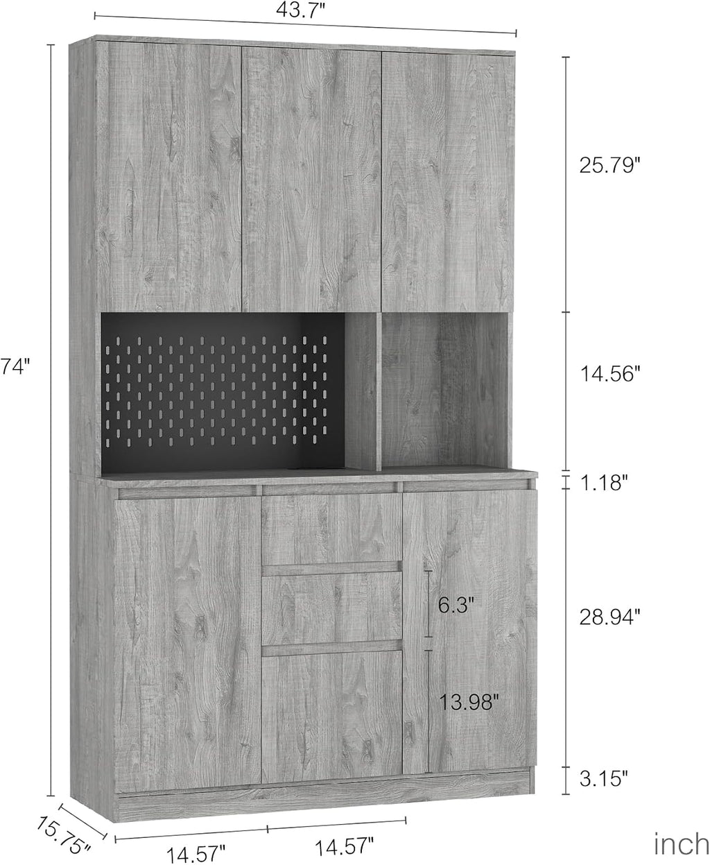 Kitchen Pantry Cabinet with Charging Station,Buffet Cupboards Sideboard with Drawer,with LED Lights,Modern Pantry Cabinet with Microwave Stand for Kitchen,Dinning Room,Living Room,15.74 * 43.66 * 74
