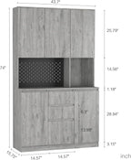 Kitchen Pantry Cabinet with Charging Station,Buffet Cupboards Sideboard with Drawer,with LED Lights,Modern Pantry Cabinet with Microwave Stand for Kitchen,Dinning Room,Living Room,15.74 * 43.66 * 74