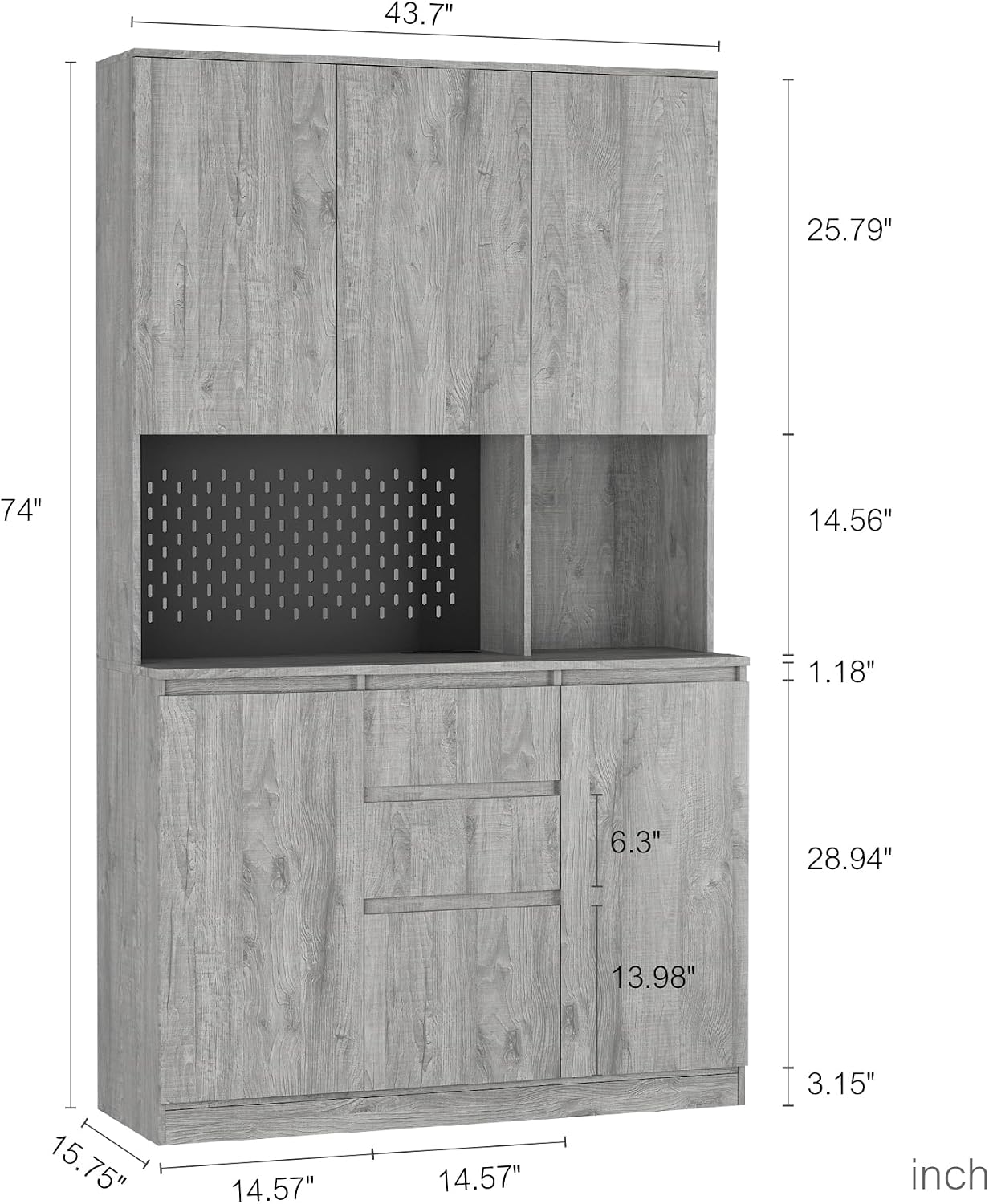 Kitchen Pantry Cabinet with Charging Station,Buffet Cupboards Sideboard with Drawer,with LED Lights,Modern Pantry Cabinet with Microwave Stand for Kitchen,Dinning Room,Living Room,15.74 * 43.66 * 74