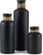 Matte Black Ceramic Vase Set, 3 Pcs Rustic Decorative Vases for Modern Farmhouse Office Home Decor, Living Room Centerpieces Decoration for Table Mantel Entryway Shelves Décor