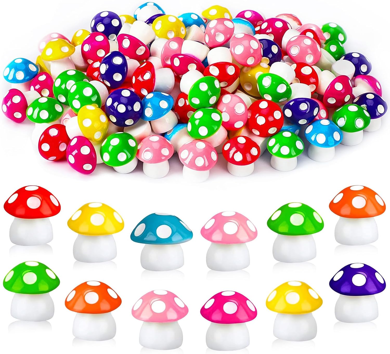 JUNEBRUSHS 120 Pcs Mini Resin Mushroom Colorful Fake Mushrooms Tiny Resin Mushroom Miniature Mushroom Figurines Mushroom Ornaments for Fairy Garden Landscape Crafts Party Favors