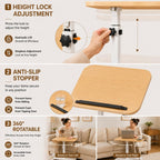 Adjustable C Table End Table, Height Adjustable 360° Swivel TV Tray Table for Small Spaces, Sofa Bedside Laptop Side Table that Slides Under Couch, Living Room & Bedroom (Natural Wood/White)