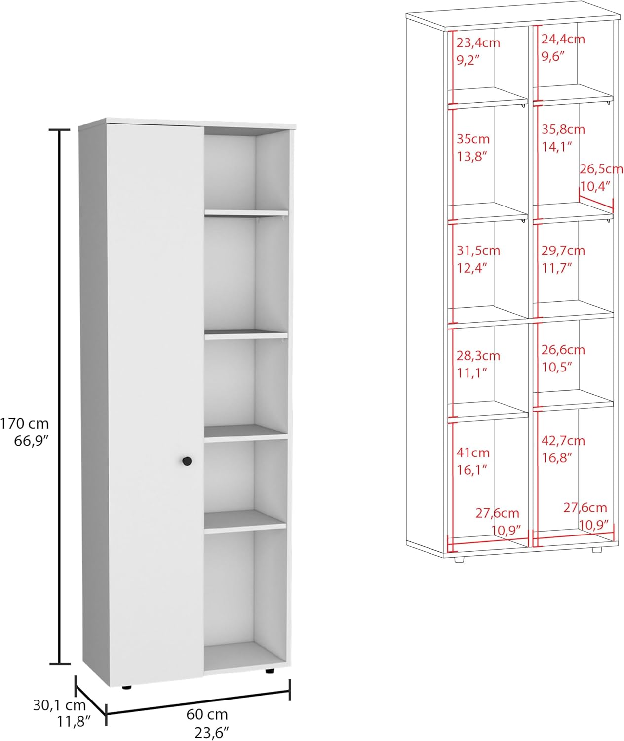 Kitchen Pantry Storage Cabinet with and Five Interior and Exterior Shelves