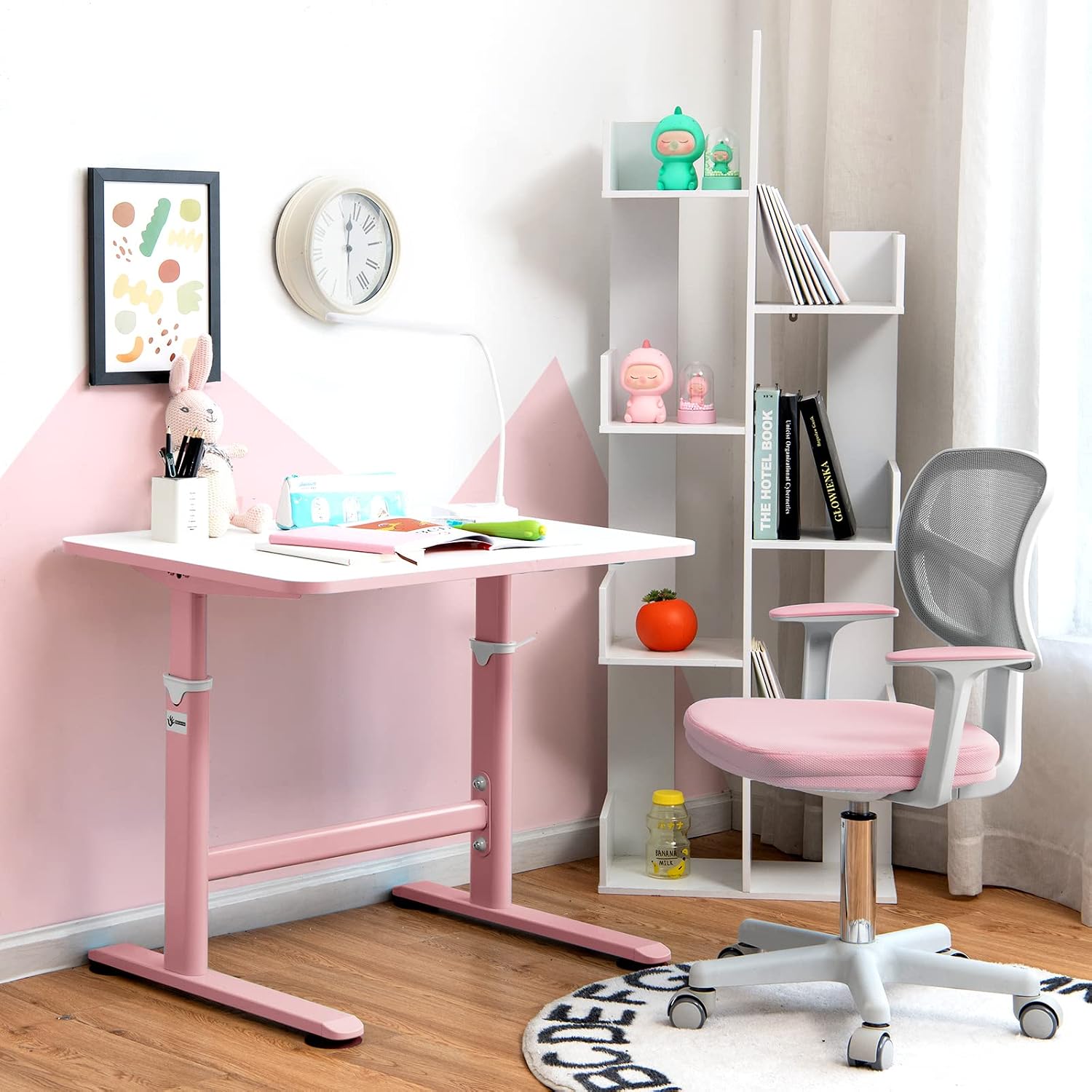 HONEY JOY Kids Desk Chair, Height Adjustable Children Study Chair, Swivel Mesh Task Student Chair, Universal Casters, Child Computer Desk Chair for Boys Girls Age 3-10 (Pink)