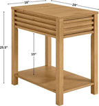 Martin Svensson Home Julian Genuine Oak Chairside Table, 27 Inch, Mid Century Modern End Table with Charging Station, USB & USB-C, Drawer, Lower Shelf, Adjustable Leveling Feet, Light Oak Natural