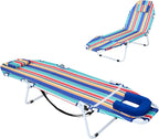 LILYPELLE Folding Chaise Lounge Chair with Mattress, 5 Position Beach Chair with Face Hole, Patio Chaise Lounge Chairs for Outside, Sunbathing, Camping, Pool, Beach, Poolside