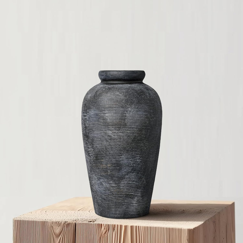 Rustic Vase, 11 inch Large Terracotta Flower Vase, Farmhouse Ceramic Pottery, Distressed Farmhouse Decor for Living Room, Shelf, Entryway, Room Decor, Black Bronze