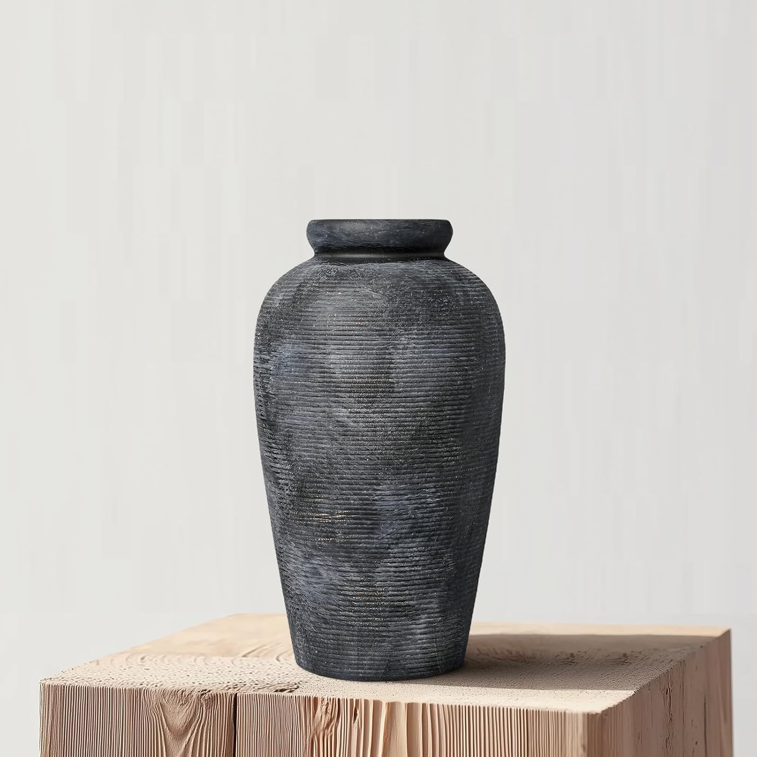 Rustic Vase, 11 inch Large Terracotta Flower Vase, Farmhouse Ceramic Pottery, Distressed Farmhouse Decor for Living Room, Shelf, Entryway, Room Decor, Black Bronze