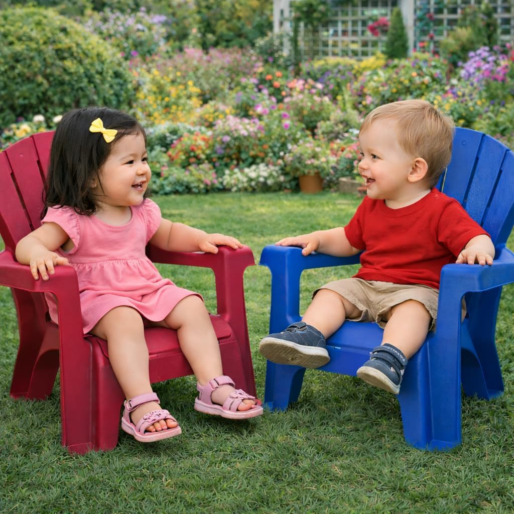 Little Tikes Kids Garden Chair 4 Pack in Red, Outdoor Toddler Activity Adirondack Chairs for Picnic, Garden, Patio, Backyard & Beach, Outdoor Chair Set