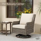 Swivel PE Wicker Chair, Outdoor Patio Chair with 360° Rotation & Water-Resistant Cushion for Porch, Deck, Balcony – All-Weather Handwoven Design (Beige, 1PCS)