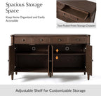 HULALA HOME Wood Sideboard Cabinet, 58" Storage Sideboard with 2 Adjustable Shelves, 2 Fluted Drawers & 4 Doors, Credenza Console, Transitional Buffet with Wood Legs, Auburn