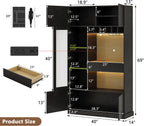 Einhomn 69" Kitchen Pantry Cabinet with LED Lights & Charging Station & Wine Rack, Large Kitchen Hutch with Glass Door & Countertop & Adjustable Shelves for Dining Room, Living Room, Black