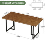63" Solid Wood Dining Table for 4–6, Rectangular Kitchen & Dining Room Table with Live-Edge Inspired Top, Industrial Dining Table with Heavy-Duty Metal Frame
