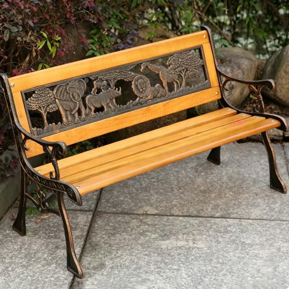 Kids 2 Seater Garden Patio Childrens Bench with Animal Design, Park Outdoor Bench, Patio Benches Kids 2-Person Wooden & Cast Iron Mini Sized Park Outdoor Garden Bench Childrens Bench