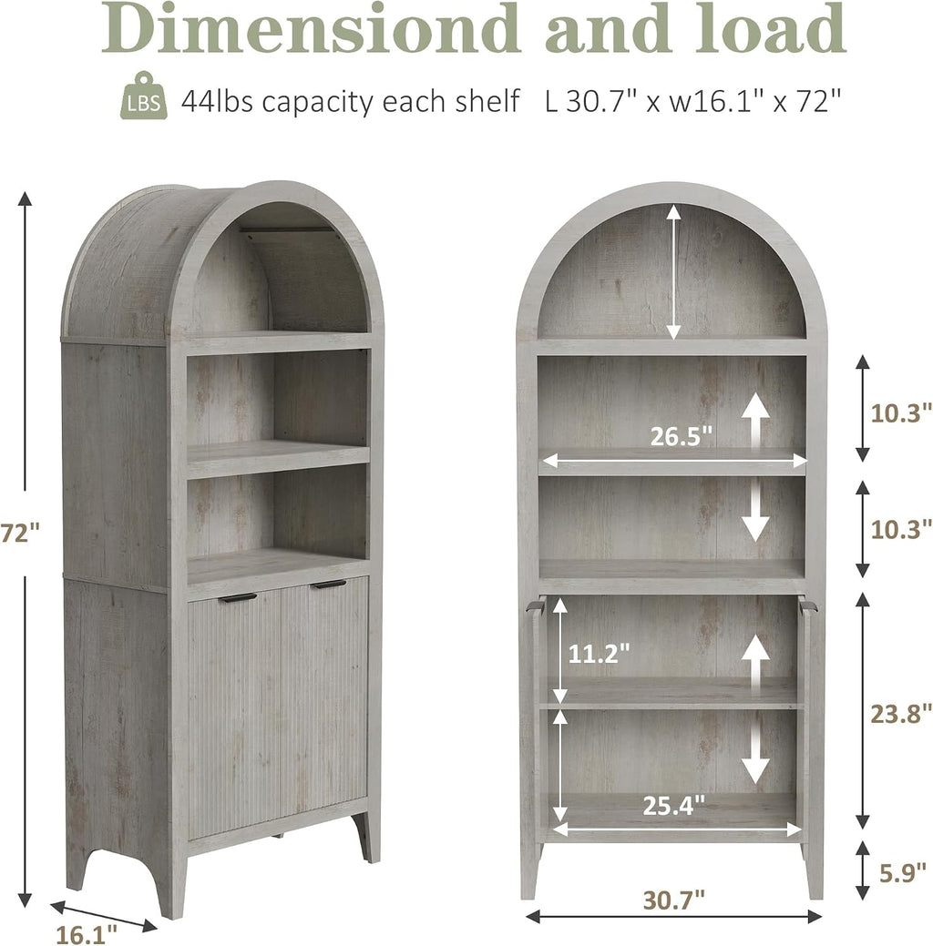 blini 70" Tall Arched Cabinet, Wooden Kitchen Pantry Arched Cabinet with Fluted Doors Versatile Kitchen Hutch Storage Organizer for Dining Room