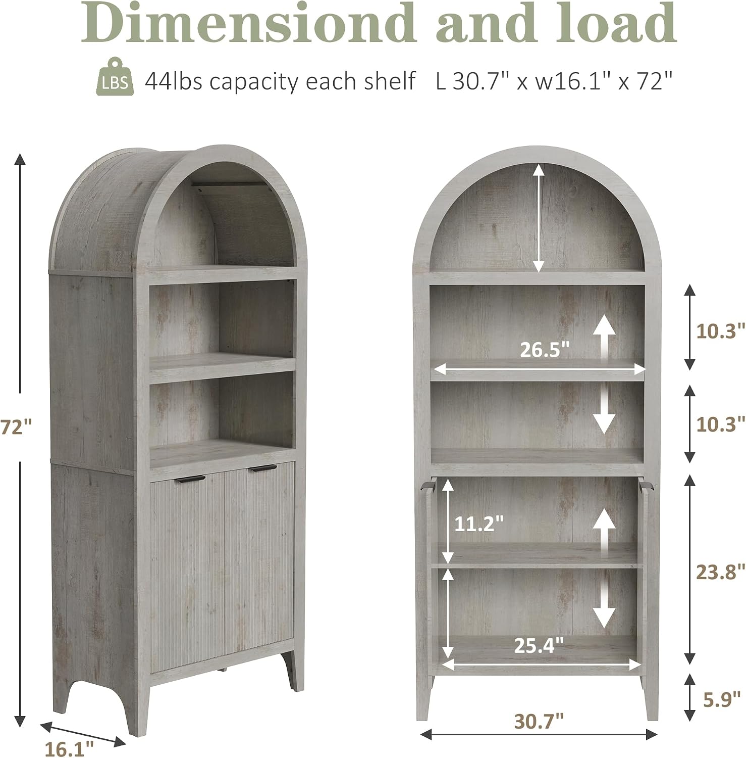 blini 70" Tall Arched Cabinet, Wooden Kitchen Pantry Arched Cabinet with Fluted Doors Versatile Kitchen Hutch Storage Organizer for Dining Room