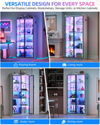 Dystler 65" Display Cabinet with Glass Doors, 5-Tier Curio Cabinet with Motion Sensor RGB Lights, Modern Display Case with Adjustable Shelves for Collectibles, Figures, Books, White