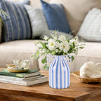 Blue and White Ceramic Vase with Handle, Nordic Boho Small Vases Side Table Flower Centerpiece, Wide Mouth Single Flower Vase Pampas Grass Decorative - for Home Window Sill Living Dining Room Kitchen