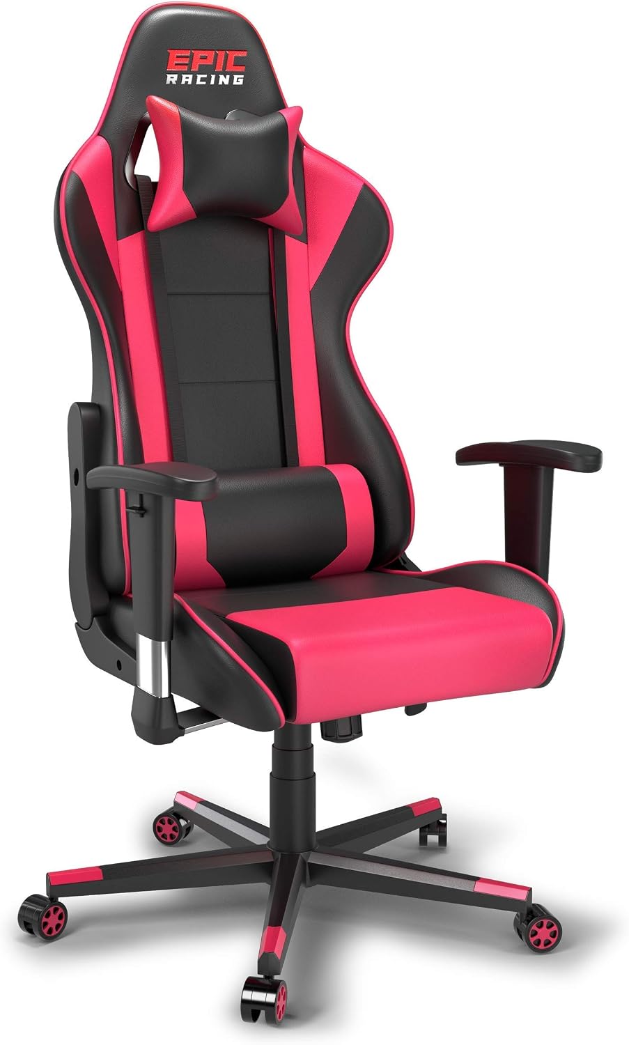 Professional Pink Gaming Chair - Leather Gaming Chair with Adjustable Height and Headrest Support