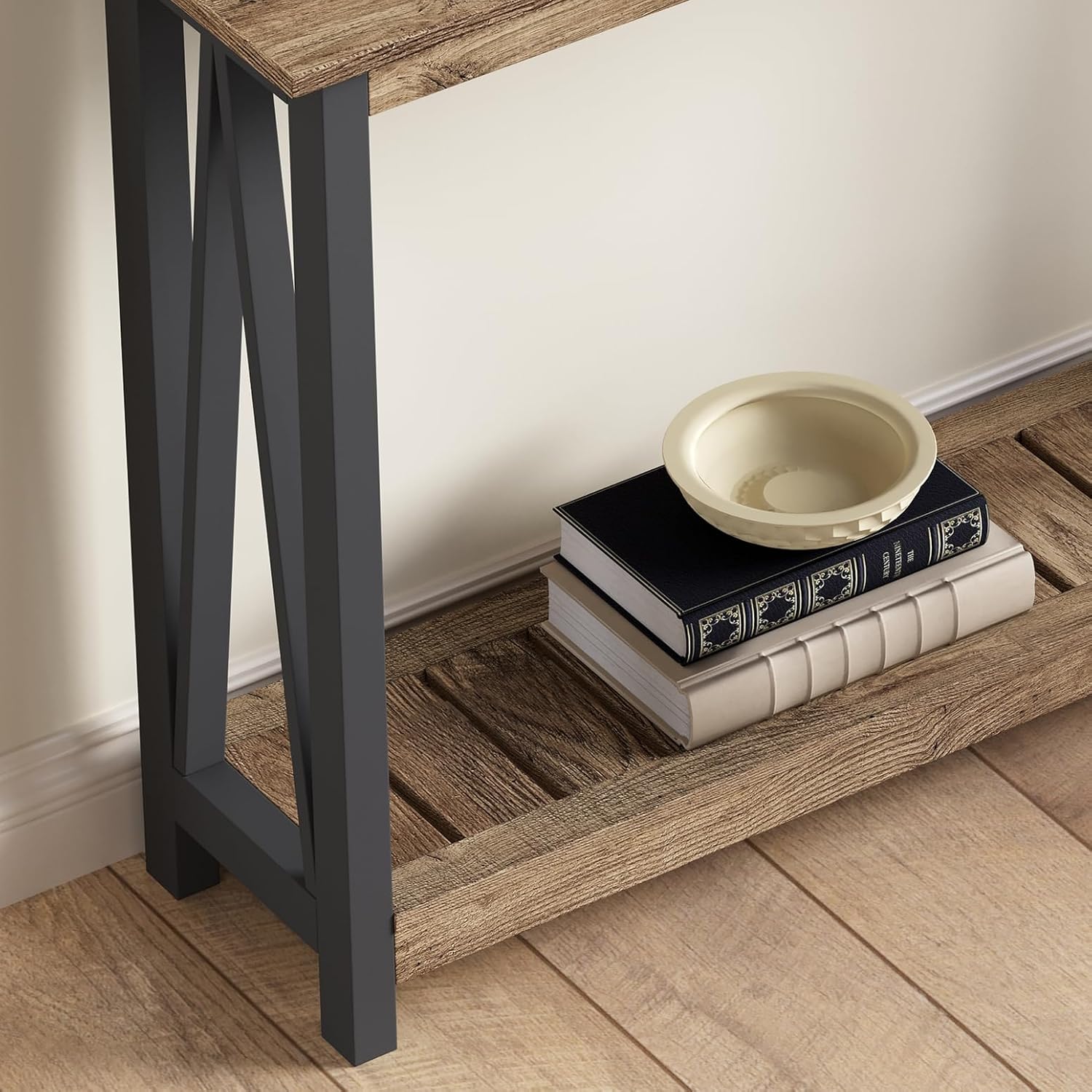 ChooChoo Farmhouse Console Table, Narrow Sofa Table for Entryway, 40 Inch | Rustic Entryway Table for Living Room, Hallway, Rustic Oak & Black