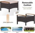 DORTALA Outdoor Ottoman Wicker 2 Piece, Square Patio Ottomans PE Rattan Foot Rest Footstool with Cushions for Couch, Chair, Beige