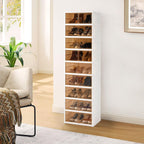 Foldable Shoe Rack Organizer Collapsible Shoe Storage Organizer with Doors, Large Plastic Folding Shoe Rack, Clear Stackable Shoe Boxes Easy Assembly Shoe Cabinet for Entryway (9 Tiers-18 Pairs)