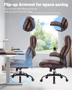 600LBS Large Heavy Duty Office Chair, Big and Tall Office Chair for Heavy People, Executive Desk Chair with Lumbar Support, Computer Desk Chairs with Flip Up Arm