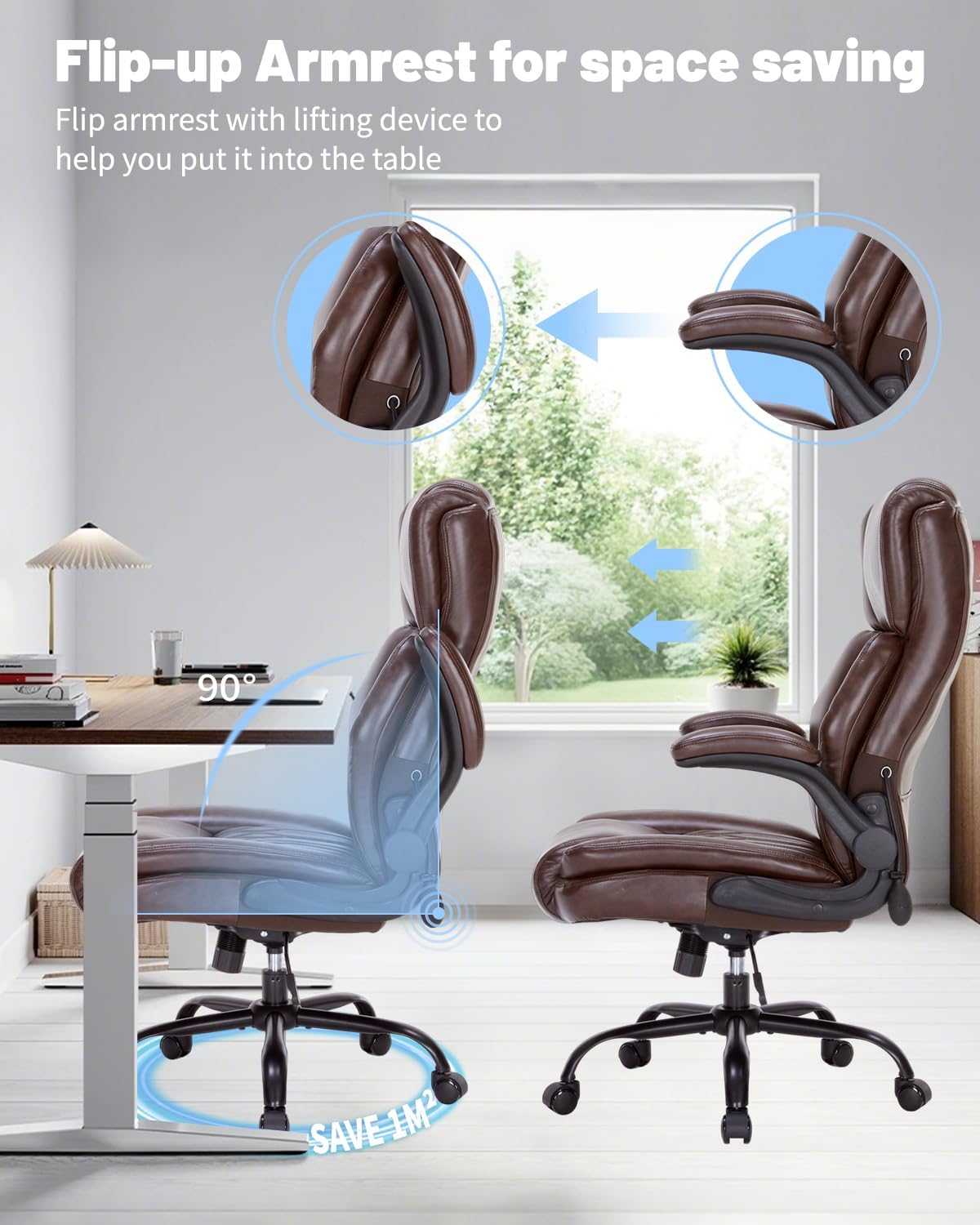 600LBS Large Heavy Duty Office Chair, Big and Tall Office Chair for Heavy People, Executive Desk Chair with Lumbar Support, Computer Desk Chairs with Flip Up Arm