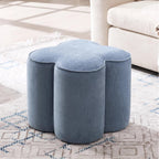 Zesthouse Flower Pouf Ottoman Foot Rest, Linen Fabric Poofy Ottoman Footstool for Couch Sofa, Modern Living Room Stool Seat for Under Entry Table, Cute Square Vanity Stool for Bedroom Dorm, Blue