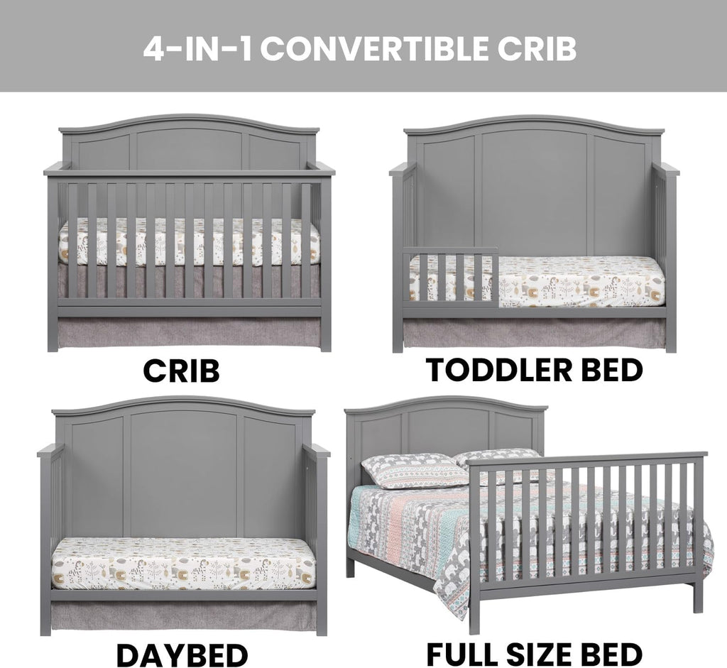 Oxford Baby Emerson 4-in-1 Convertible Baby Crib, Dove Gray, GreenGuard Gold Certified
