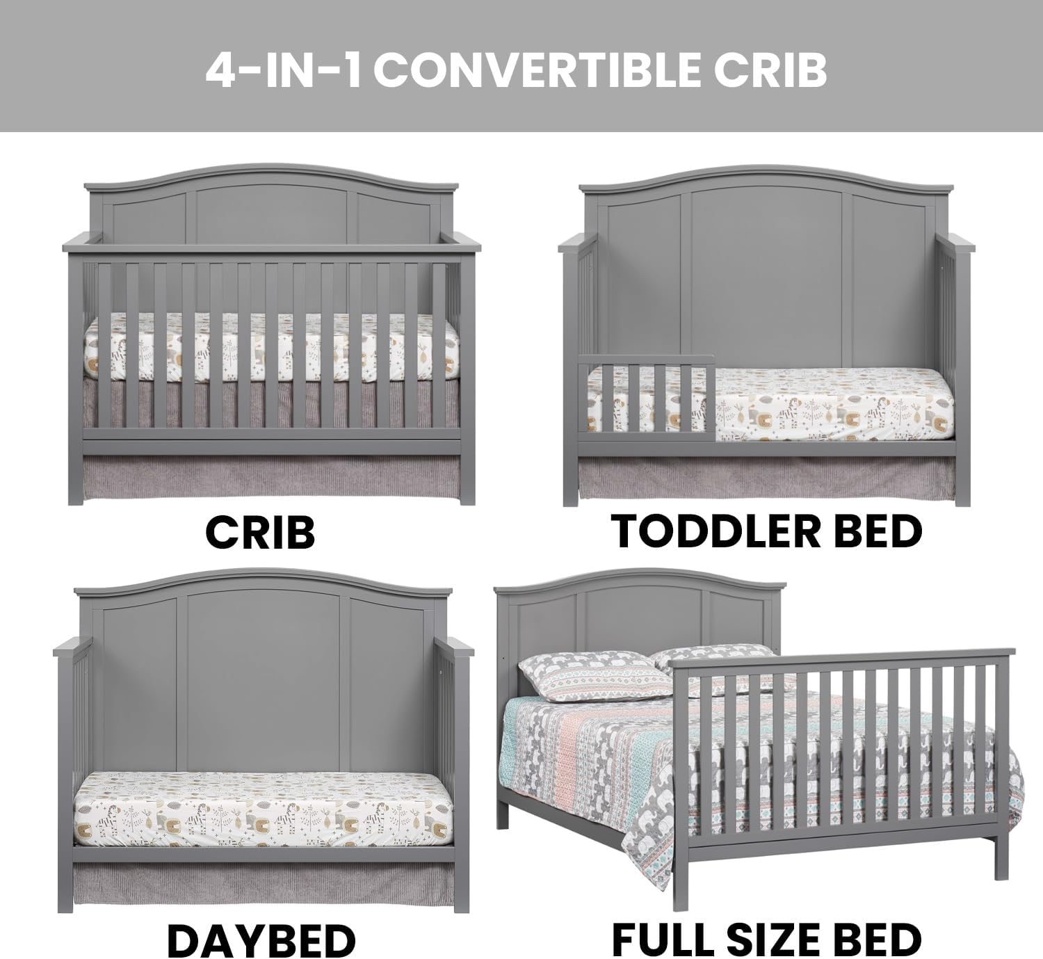 Oxford Baby Emerson 4-in-1 Convertible Baby Crib, Dove Gray, GreenGuard Gold Certified