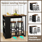 COSTWAY 3-Piece Bar Table Set, 36" Counter Height Breakfast Table with 3 Storage Shelves & 2 Round Stools, Rectangular Kitchen Table Set for 2, for Dining Room, Living Room, Rustic Brown and Black