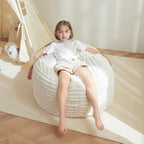 MAXYOYO Kids Bean Bag Chair Bed, Convertible Children Bean Chair to Floor Couch with Filler, Faux Fur Bean Bag Bed Stuffed Child Sofa Couch for Girl Boy, Beige Large