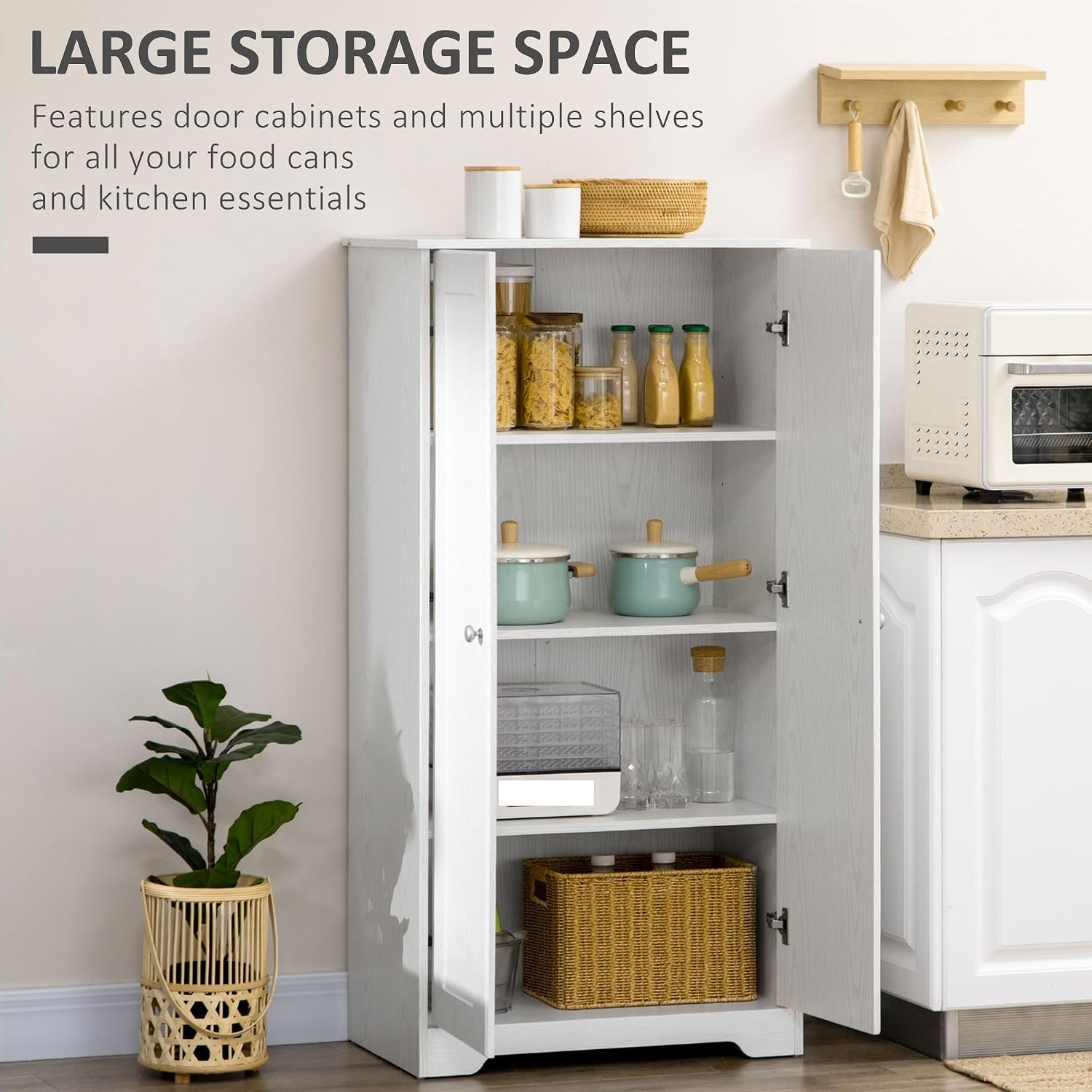 Modern Pantry Storage Cabinet, Freestanding Kitchen Cupboard with 2 Doors, Adjustable Shelves for Dining Room,for Kitchen Home