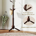 Solid Wood Coat Rack Stand, Vintage Heavy Duty Coat Hanger Stand with 9 Hooks, 3 Adjustable Size Sturdy Coat Tree for Living Room, Entryway, Office, Hallway, Brown