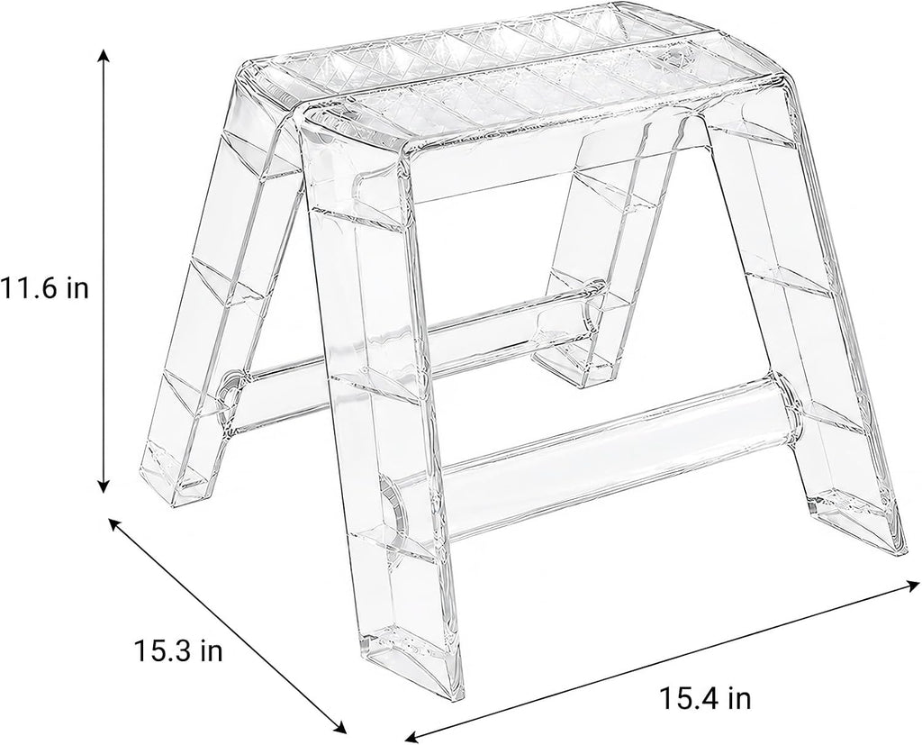 Clear Acrylic-Style Folding Stool, Portable Lightweight Folding Seat, Compact Space Saving Stool for Bathroom, Vanity, Bedroom, Closet & Small Spaces(Transparent)