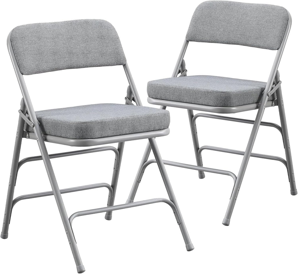 KAIHAOWIN 2 Pack Padded Folding Chairs Upholstered Foldable Chair with Ultra Thick Padded Seat Comfortable Metal Chairs Indoor with Super Soft Fabric Cushion-Grey