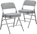KAIHAOWIN 2 Pack Padded Folding Chairs Upholstered Foldable Chair with Ultra Thick Padded Seat Comfortable Metal Chairs Indoor with Super Soft Fabric Cushion-Grey