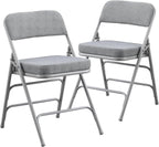 KAIHAOWIN 2 Pack Padded Folding Chairs Upholstered Foldable Chair with Ultra Thick Padded Seat Comfortable Metal Chairs Indoor with Super Soft Fabric Cushion-Grey