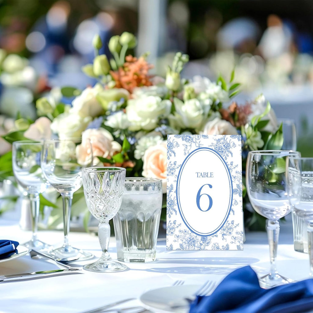 FYSUIMU Wedding Table Numbers 1-30 Chinoiserie Flower Number Place Cards 4 x 6 Inch Blue Floral Table Number Labels for Birthday Bridal Baby Shower Reception Party