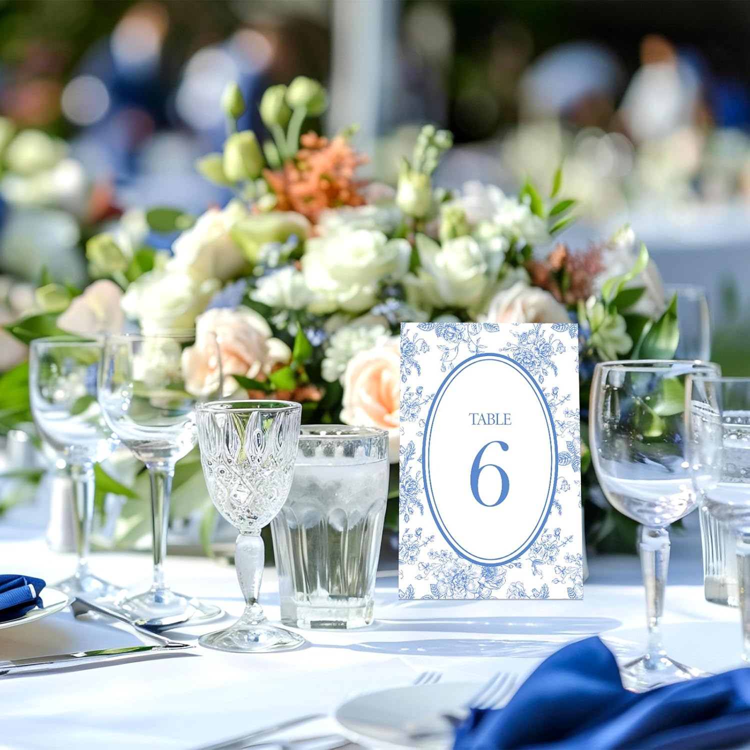 FYSUIMU Wedding Table Numbers 1-30 Chinoiserie Flower Number Place Cards 4 x 6 Inch Blue Floral Table Number Labels for Birthday Bridal Baby Shower Reception Party
