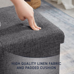 Ornavo Home 30 Inch Folding Storage Ottoman Bench, Tufted Linen, Dark Gray | Upholstered Large Ottoman with Lid; Foot Rest Stool; Ideal for Bedroom, Living Room or Entryway