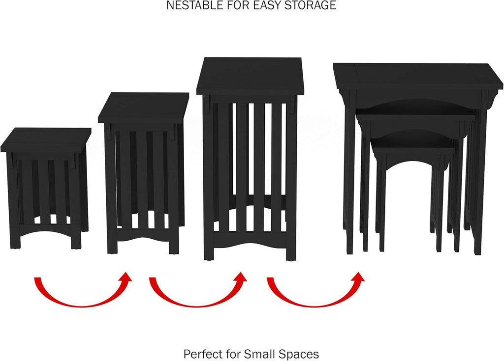 Nesting Tables-Set of 3, Traditional with Mission Style Legs for Living Room Coffee Tables or Nightstands-Home Accent Furniture by Lavish Home (Black)