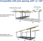 FLEXIMOUNTS 3x8 Overhead Garage Ceiling Storage Rack, Adjustable Garage Organization System, Heavy Duty Metal, 750lbs Weight Capacity, Hammertone, Classic Series