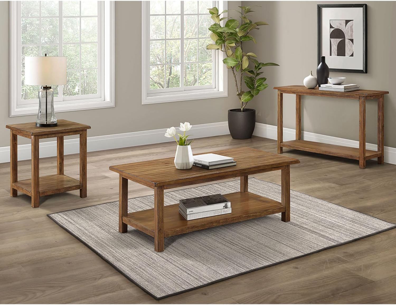 Castleton Distressed Brown Wood End Table with Shelf
